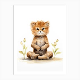 Practicing Yoga Watercolour Lion Art Painting 2 Art Print