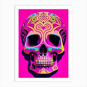 Skull With Psychedelic Patterns 2 Pink Pop Art Art Print