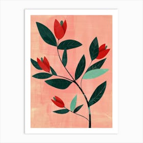 Red Flowers On A Branch Art Print