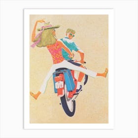 Blonde Woman and Man on Scooter Vintage Poster Art Print