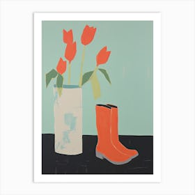 A Painting Of Cowboy Boots With Tulip Flowers, Pop Art Style 3 Art Print