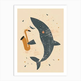 Muted Pastel Shark Playing Saxophone 1 Art Print