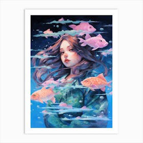 Girl With Fishes 1 Art Print