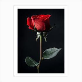 Single Red Rose On Black Background 15 Art Print