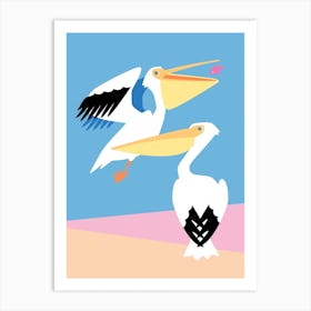 Pastel Pelicans Art Print