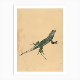 Green Iguana Block Print 2 Art Print