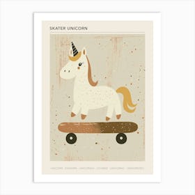 Unicorn On A Skateboard Muted Pastel 1 Poster Art Print