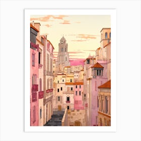 Marseille France 6 Vintage Pink Travel Illustration Art Print