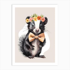 Baby Skunk Flower Crown Bowties Woodland Animal Nursery Decor (15) Art Print