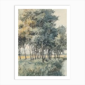 Summer Landscape With River And Trees Landscape Vintage Watercolour 1 Art Print