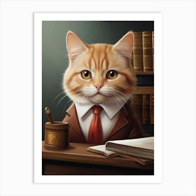 Cat In Business Suit Art Print