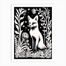 Fox In The Forest Linocut Illustration 8  Art Print