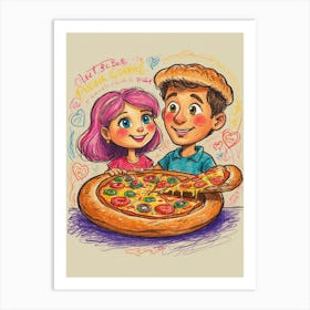 Pizza Boy And Girl Art Print