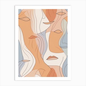 Muted Tones Abstract Face Line Illustration 1 Art Print
