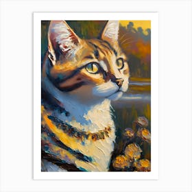 Close up Tabby Cat Oil Painting Art Print