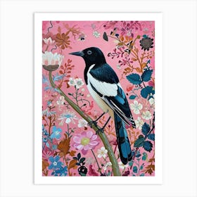 Floral Animal Painting Magpie 1 Art Print