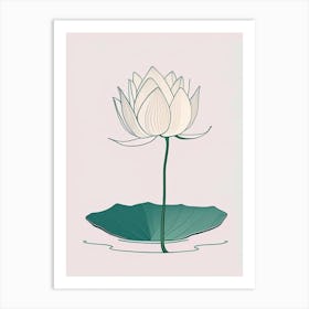 Blooming Lotus Flower In Lake Minimal Line Drawing 3 Art Print