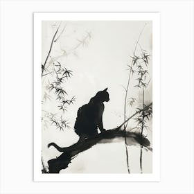 Cat On Bamboo Art Print