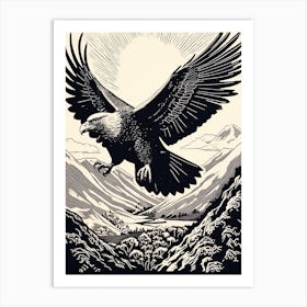 B&W Bird Linocut California Condor 1 Art Print