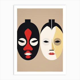 Noh Masks Japanese Style Illustration 10 Art Print