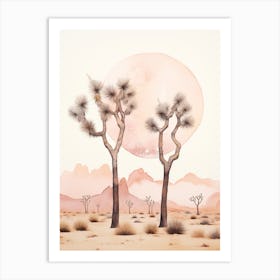  Minimalist Joshua Trees At Dawn In Desert Line Art 1 Art Print