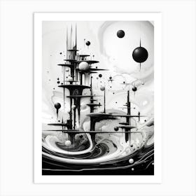 Parallel Universes Abstract Black And White 1 Art Print