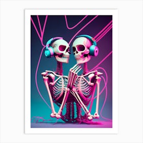 Two Skeletons Listening To Music Art Print