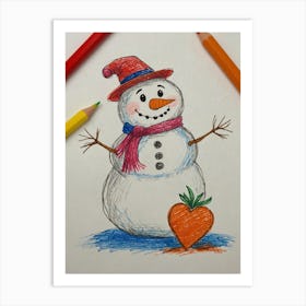 Snowman Drawing 3 Art Print