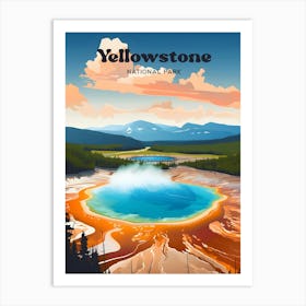 Yellowstone National Park Emerald Pool Travel Art Illustration Art Print