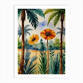 Watercolor Of Palm Trees Art Print