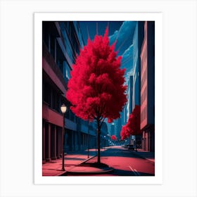 Red Tree In The City Art Print