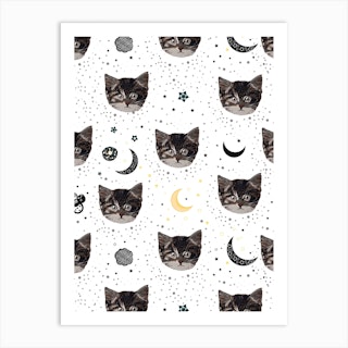 Cute Cats And Space Pattern Art Print