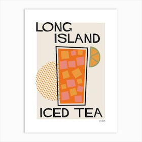 Long Island Iced Tea Retro Cocktail  Neutral Art Print