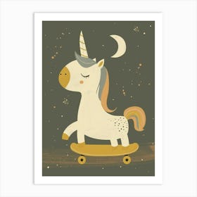 Unicorn On A Skateboard Mustard Muted Pastels 2 Art Print