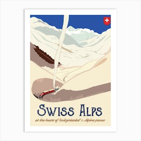 Swiss Alps, Switzerland, Train in the Distance Art Print