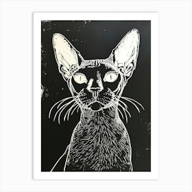 Cornish Rex Cat Linocut Blockprint 4 Art Print