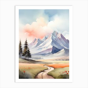 Tranquil Mountains In Minimalist Watercolor Vertical Composition 44 Art Print