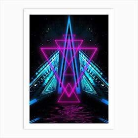 Neon landscape: Pink Triangles [synthwave/vaporwave/cyberpunk] — aesthetic retrowave neon poster Art Print