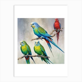 Parrots On A Branch Art Print