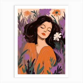 Woman With Autumnal Flowers Lavender 1 Art Print