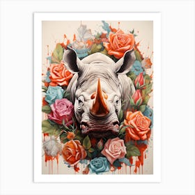 Rhino With Roses 1 Art Print