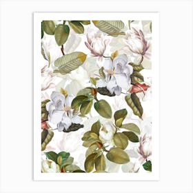 Lush White Magnolia Flowers Art Print