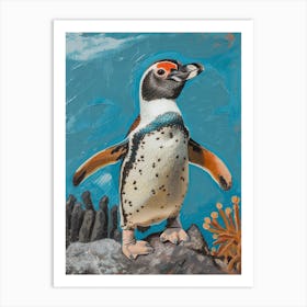 Galapagos Penguin Volunteer Point Colour Block Painting 3 Art Print