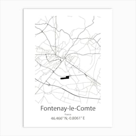 Fontenay Le Comte,France Minimalist Map Art Print