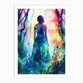 Woman in the Forest Watercolor Painting 1 Art Print