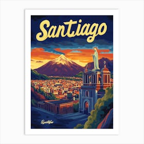 Aihrgdesign A Retro Travel Poster For Santiago 3 Art Print