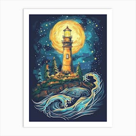 Lighthouse At Night 18 Art Print