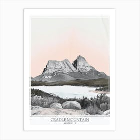 Cradle Mountain Australia Color Line Drawing 8 Poster Art Print