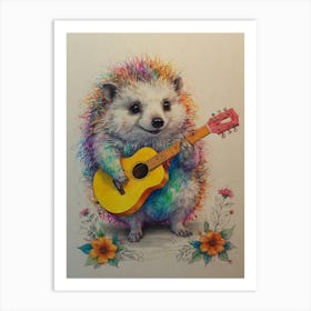 Hedgehog Playing Guitar 2 Art Print