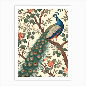 Cream Vintage Peacock Wallpaper Inspired 1 Art Print